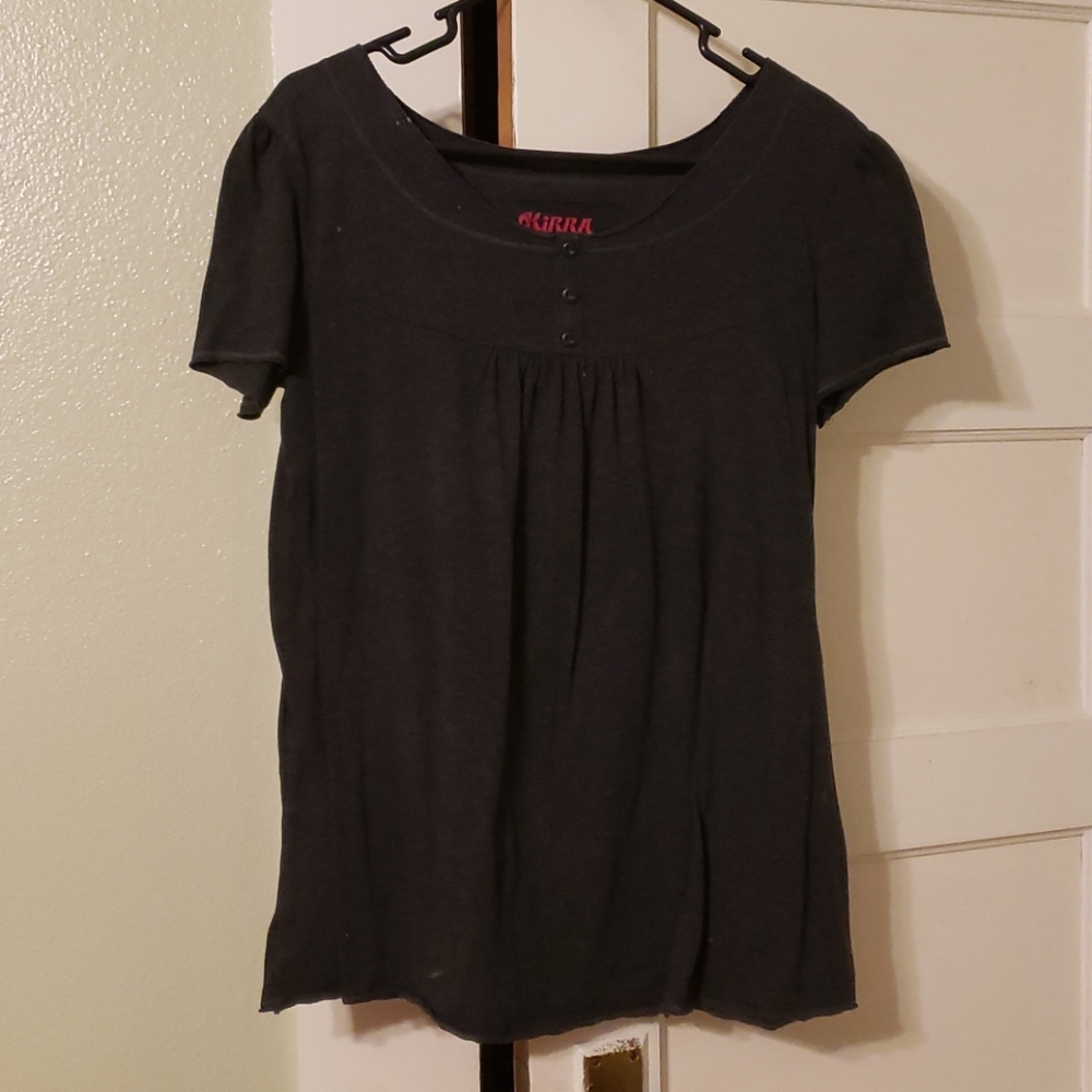 L Womens Dark Gray Kirra Poet Blouse.